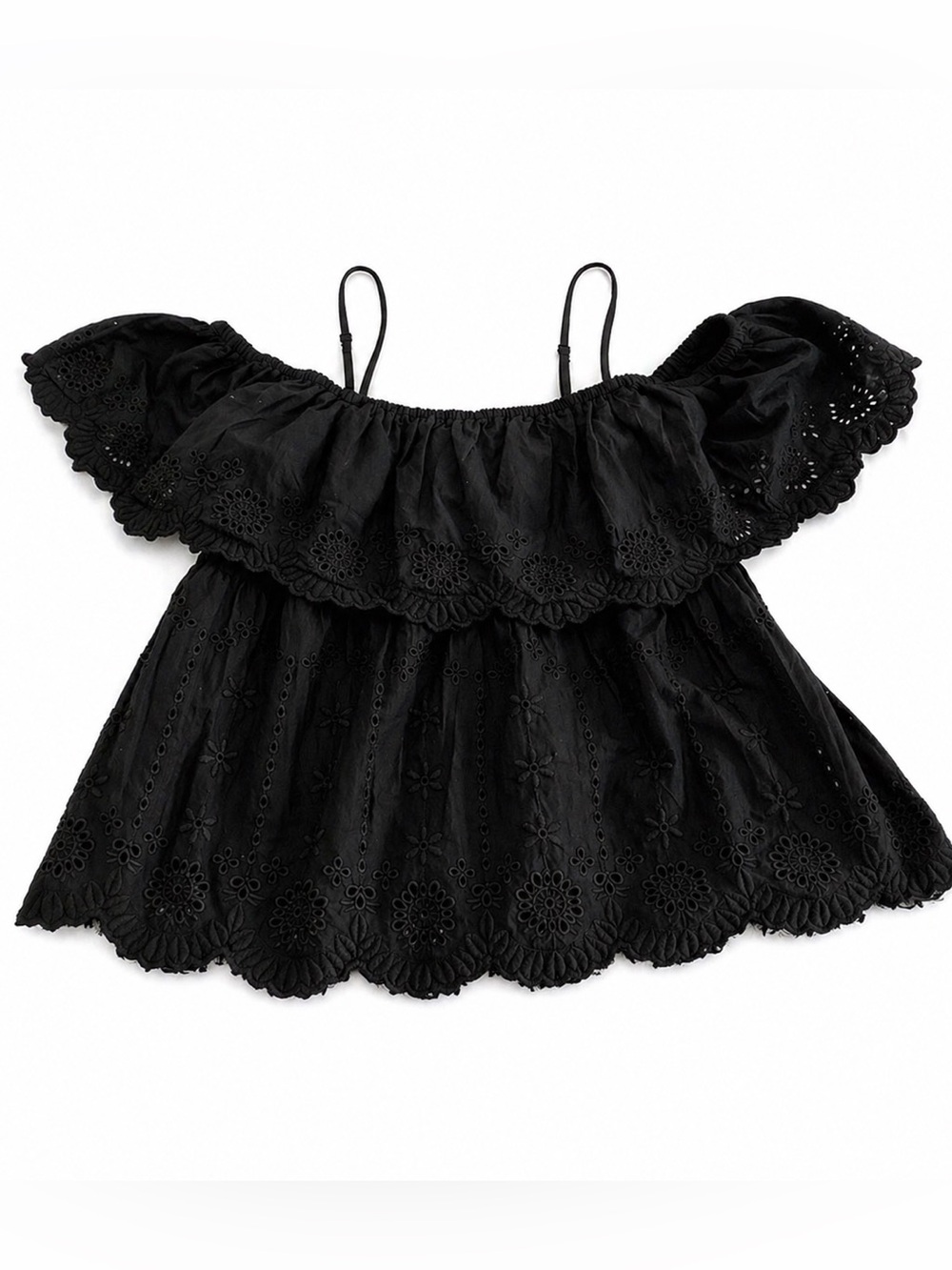 NWT Old Navy Black Off Shoulder Spaghetti Straps Eyelet Blouses shirt top S